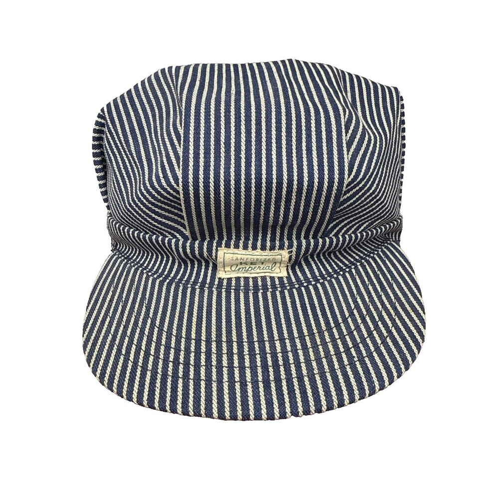 VTG 1940s 50s Key Imperial Sanforized Hickory Stripe Denim Engineer Hat Cap 6 3/